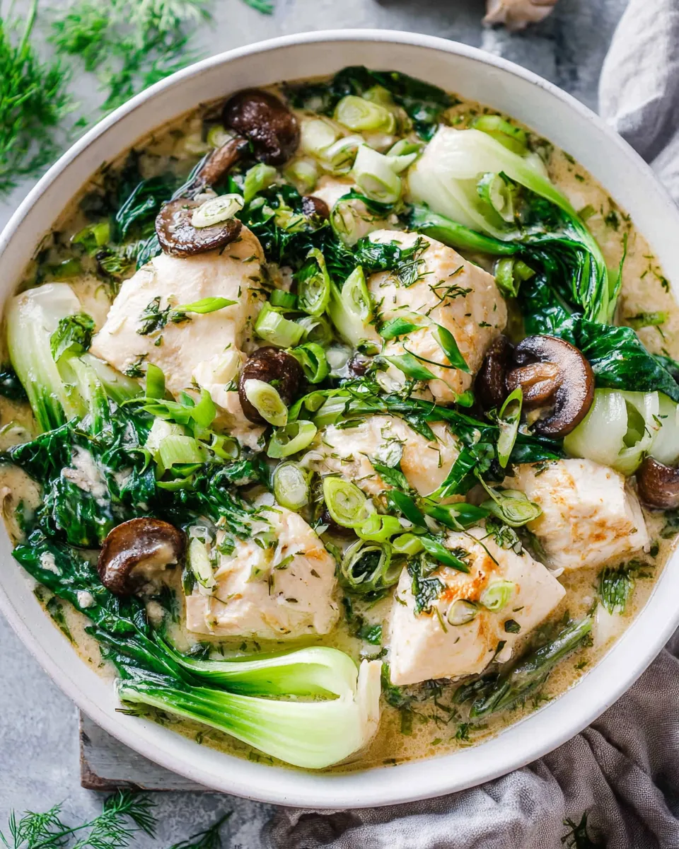 Easy Coconut-Poached Chicken with Bok Choy and Mushrooms dish photo