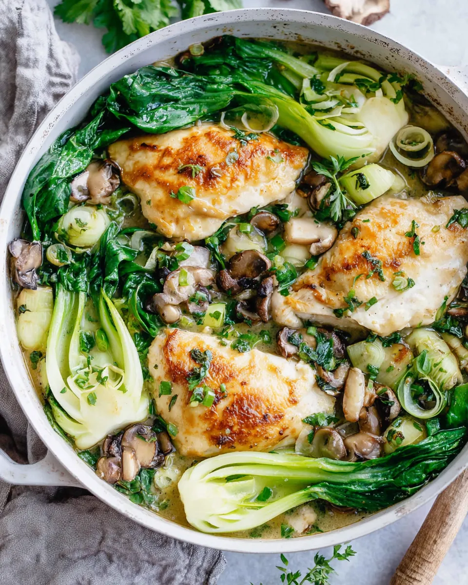Delicious Coconut-Poached Chicken with Bok Choy and Mushrooms picture