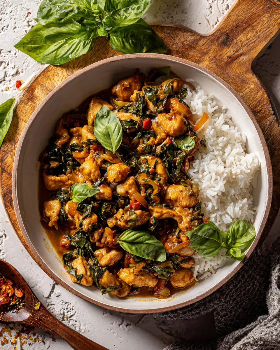 Savory Coconut Curry Basil Chicken. food shot