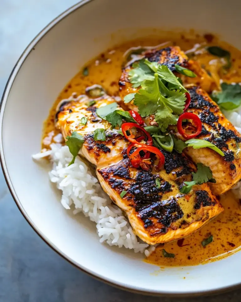 homemade Coconut Curry Salmon with Garlic Butter. photo