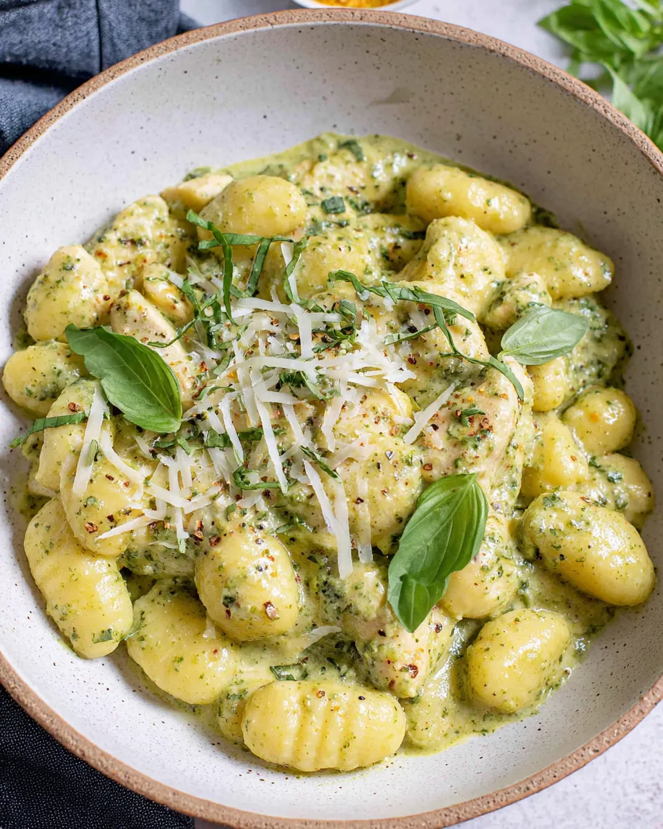 Easy Creamy Chicken Pesto Gnocchi food shot