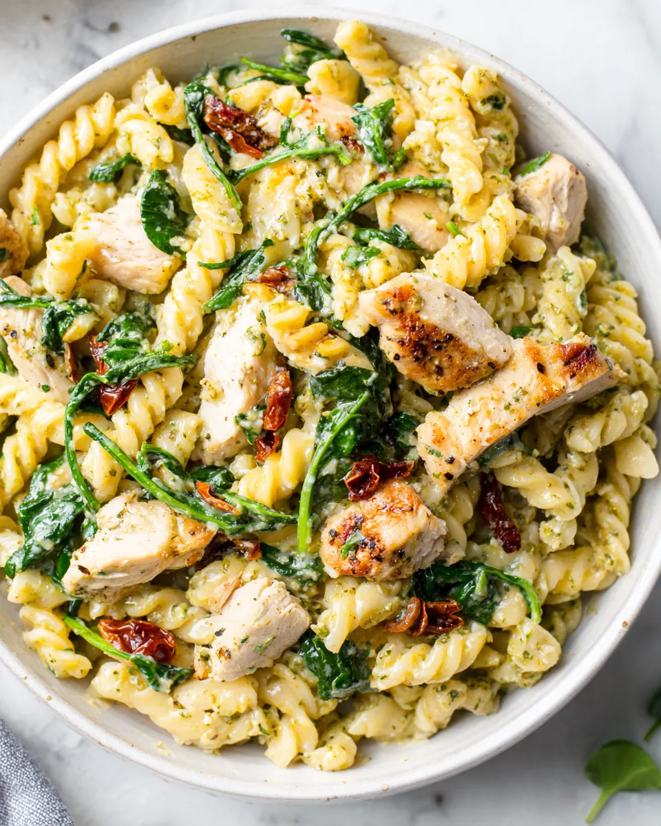 Classic Creamy Chicken Pesto Pasta with Spinach and Sun-dried Tomatoes image