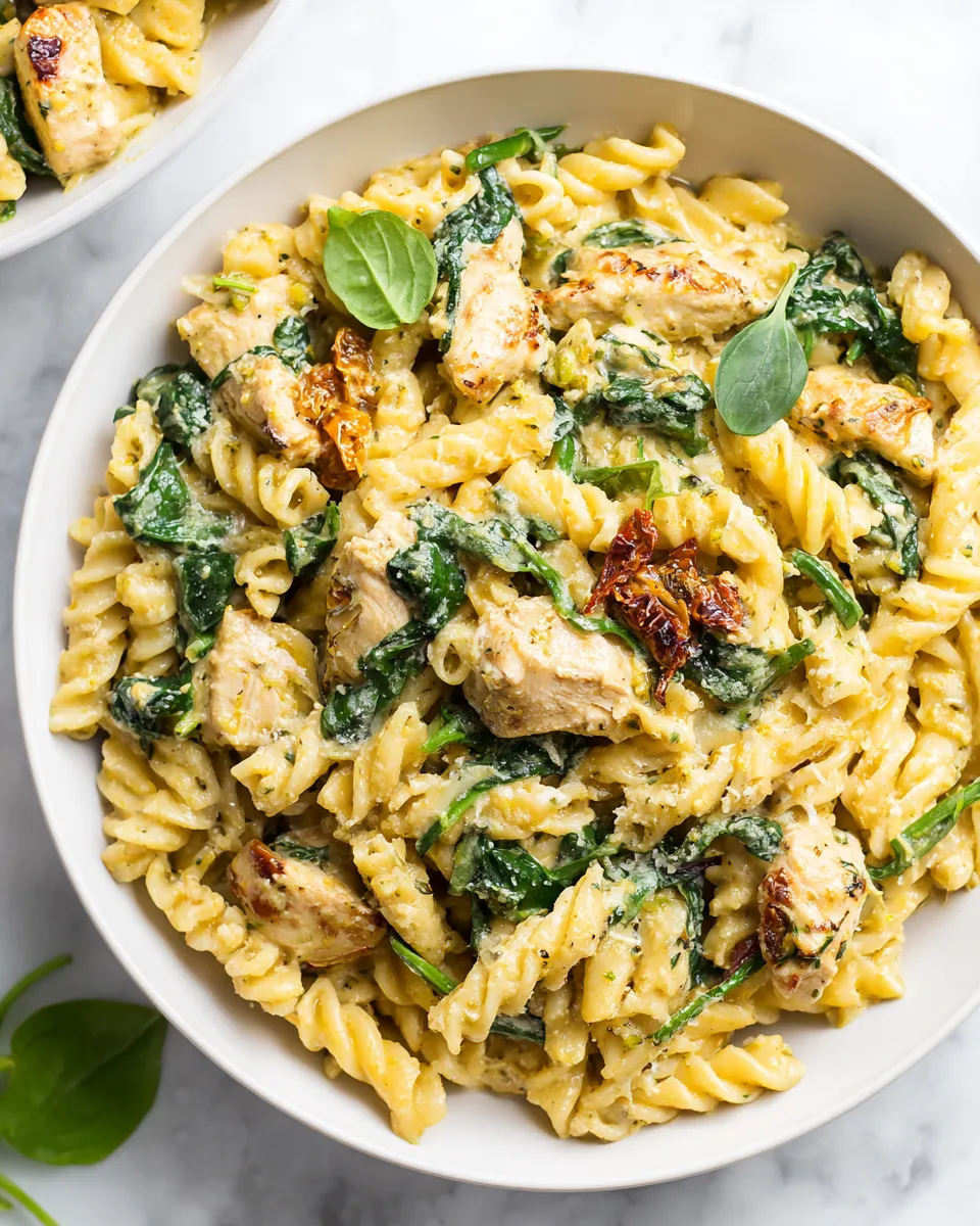Easy Creamy Chicken Pesto Pasta with Spinach and Sun-dried Tomatoes recipe photo