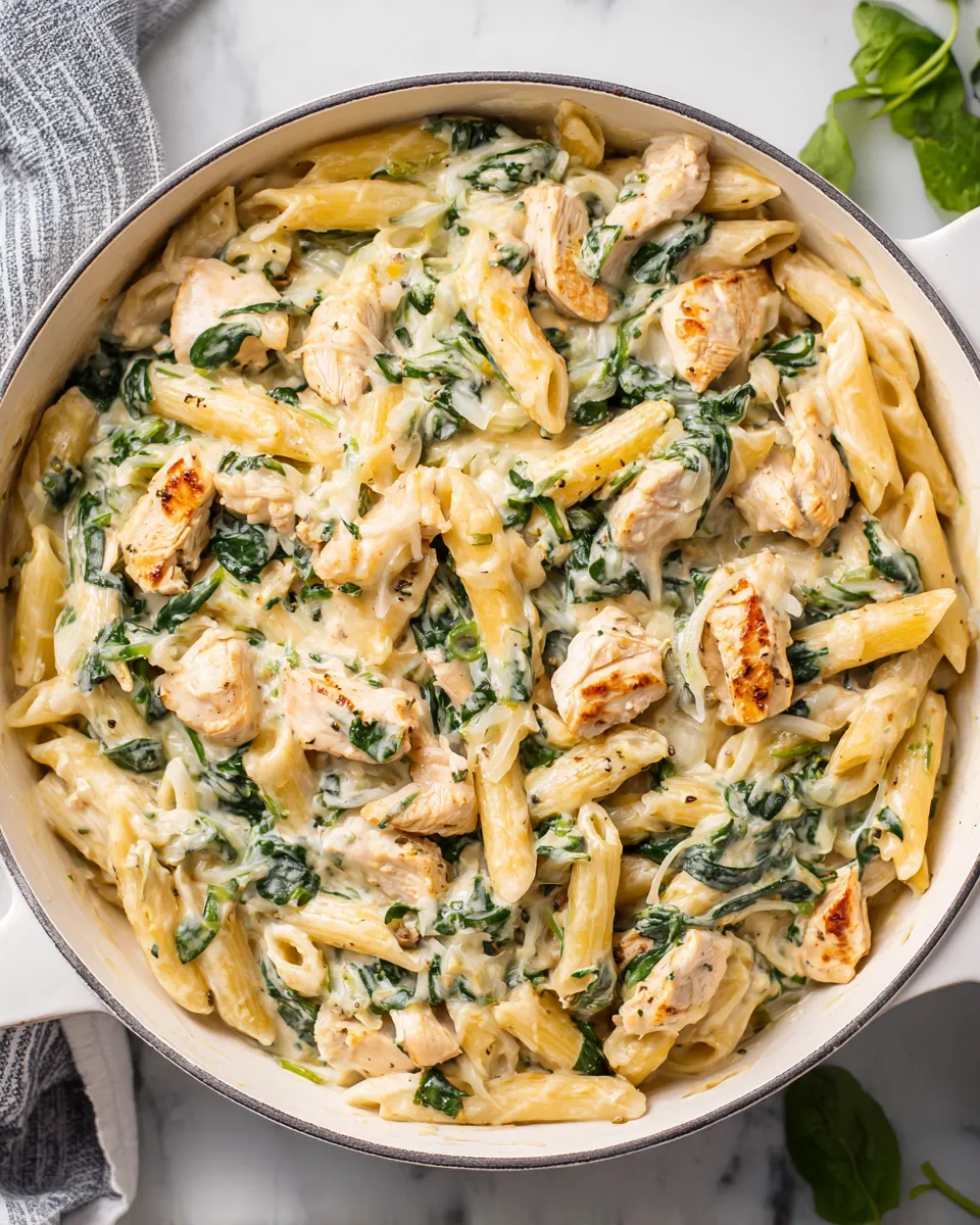 Easy Creamy Chicken Spinach Pasta dish photo