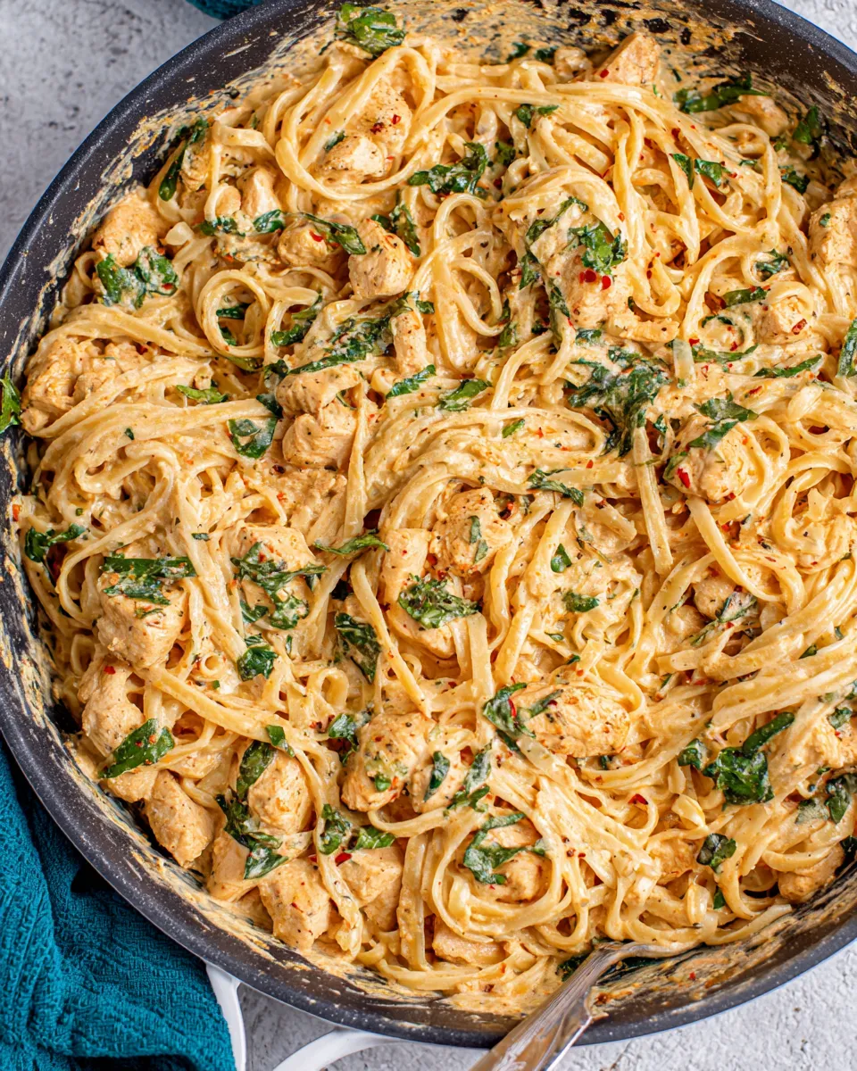 Easy Creamy Garlic Chicken Pasta food shot