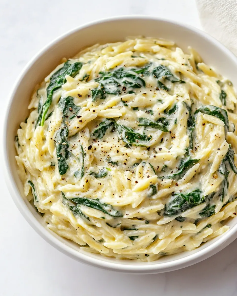Delicious Creamy Garlic Spinach Orzo dish photo