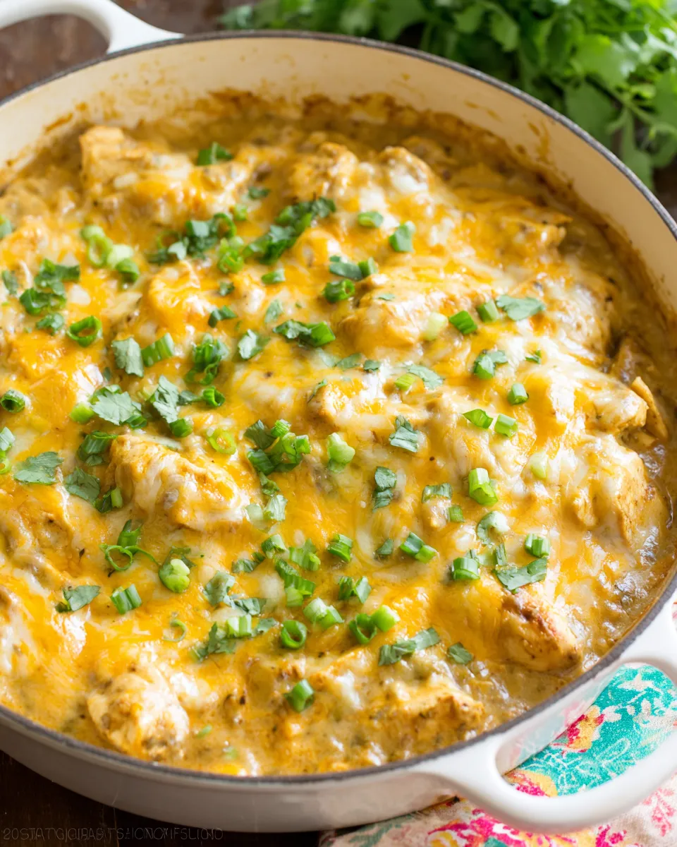 Homemade Creamy Green Chile Chicken Enchilada Skillet recipe photo