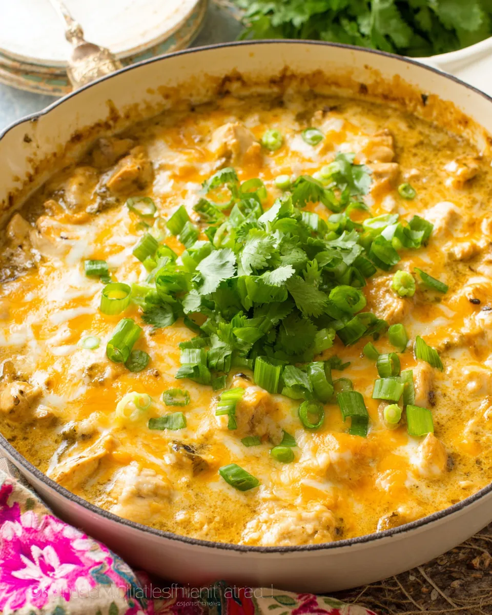 Easy Creamy Green Chile Chicken Enchilada Skillet dish photo