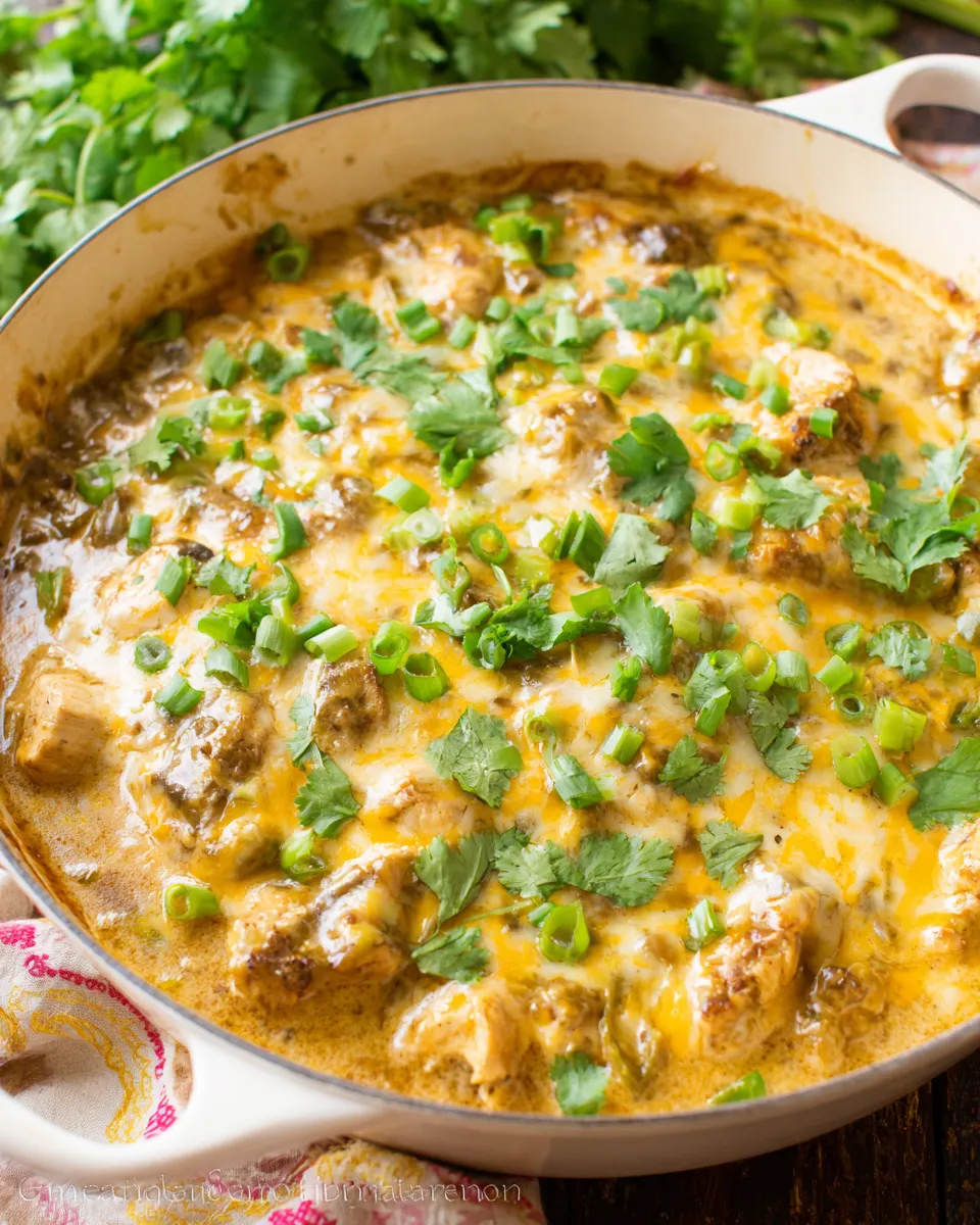 Best Creamy Green Chile Chicken Enchilada Skillet image