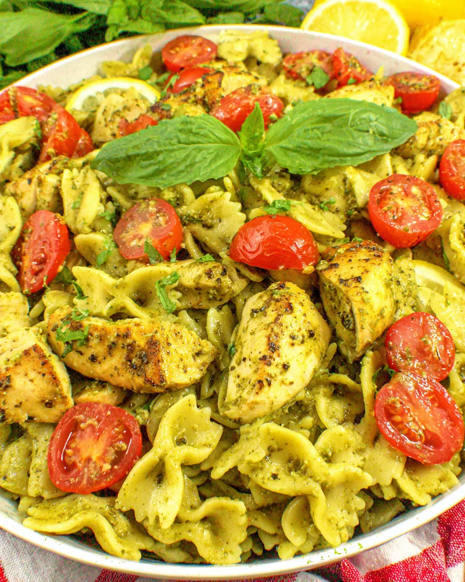 Delicious Creamy Lemon-Pesto Chicken Pasta food shot