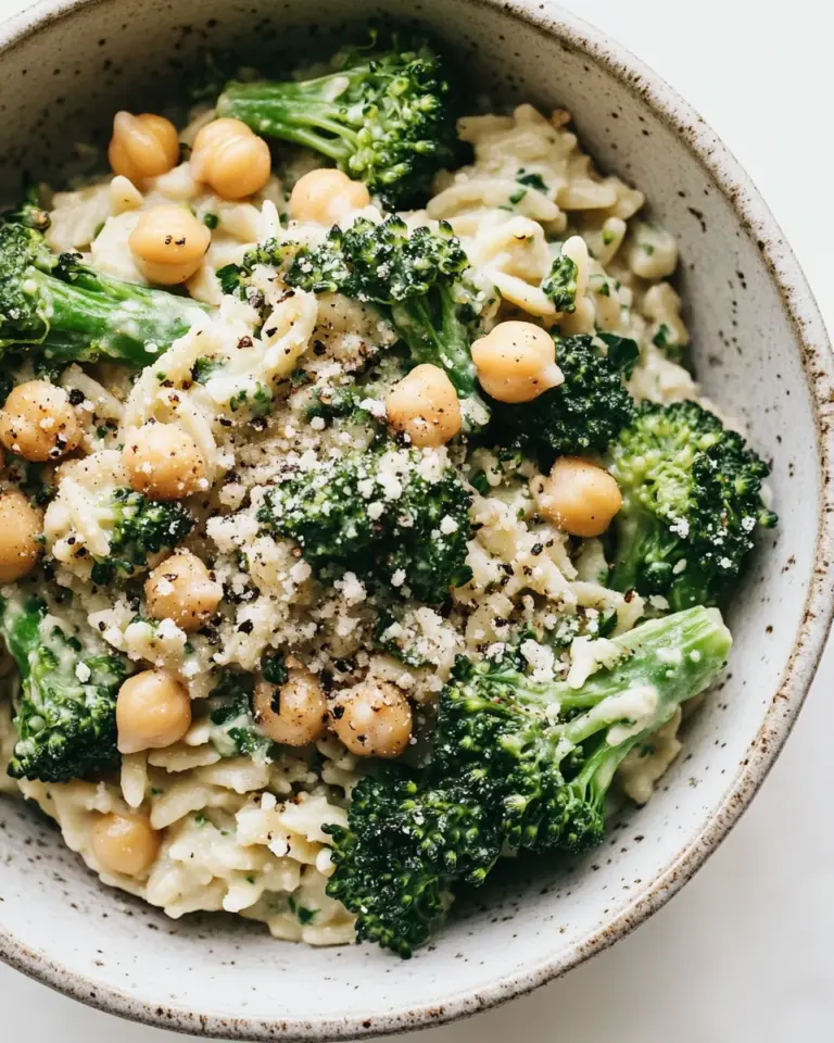 Homemade Creamy Lemon Orzo with Chickpeas & Broccoli photo