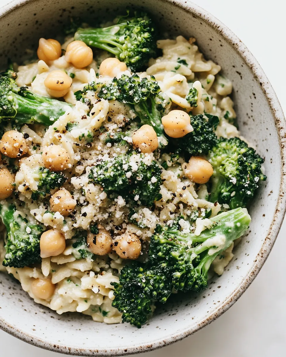 Homemade Creamy Lemon Orzo with Chickpeas & Broccoli photo