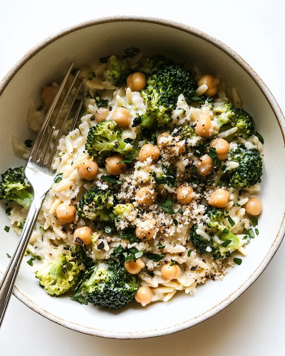 Easy Creamy Lemon Orzo with Chickpeas & Broccoli recipe photo
