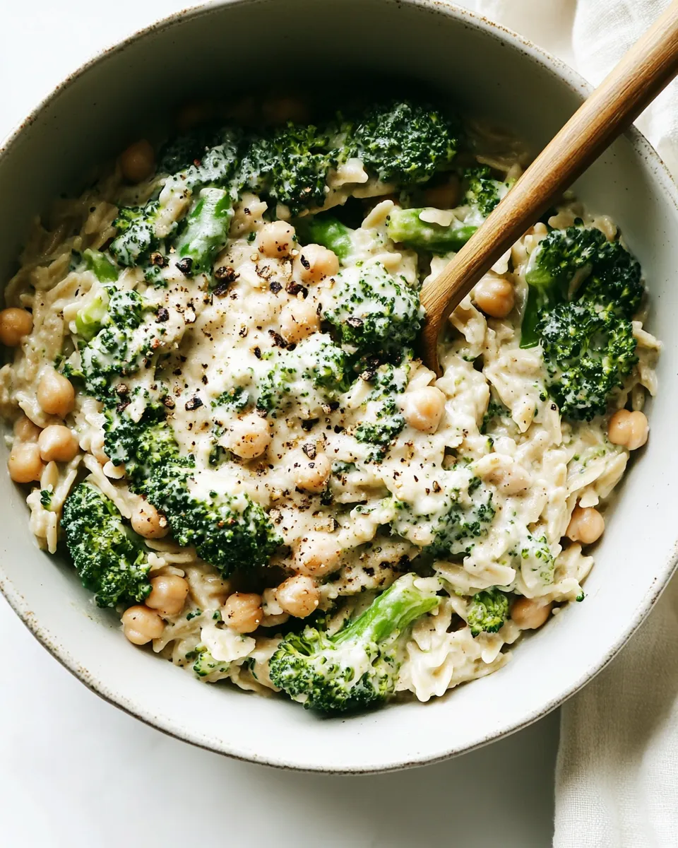 Delicious Creamy Lemon Orzo with Chickpeas & Broccoli dish photo