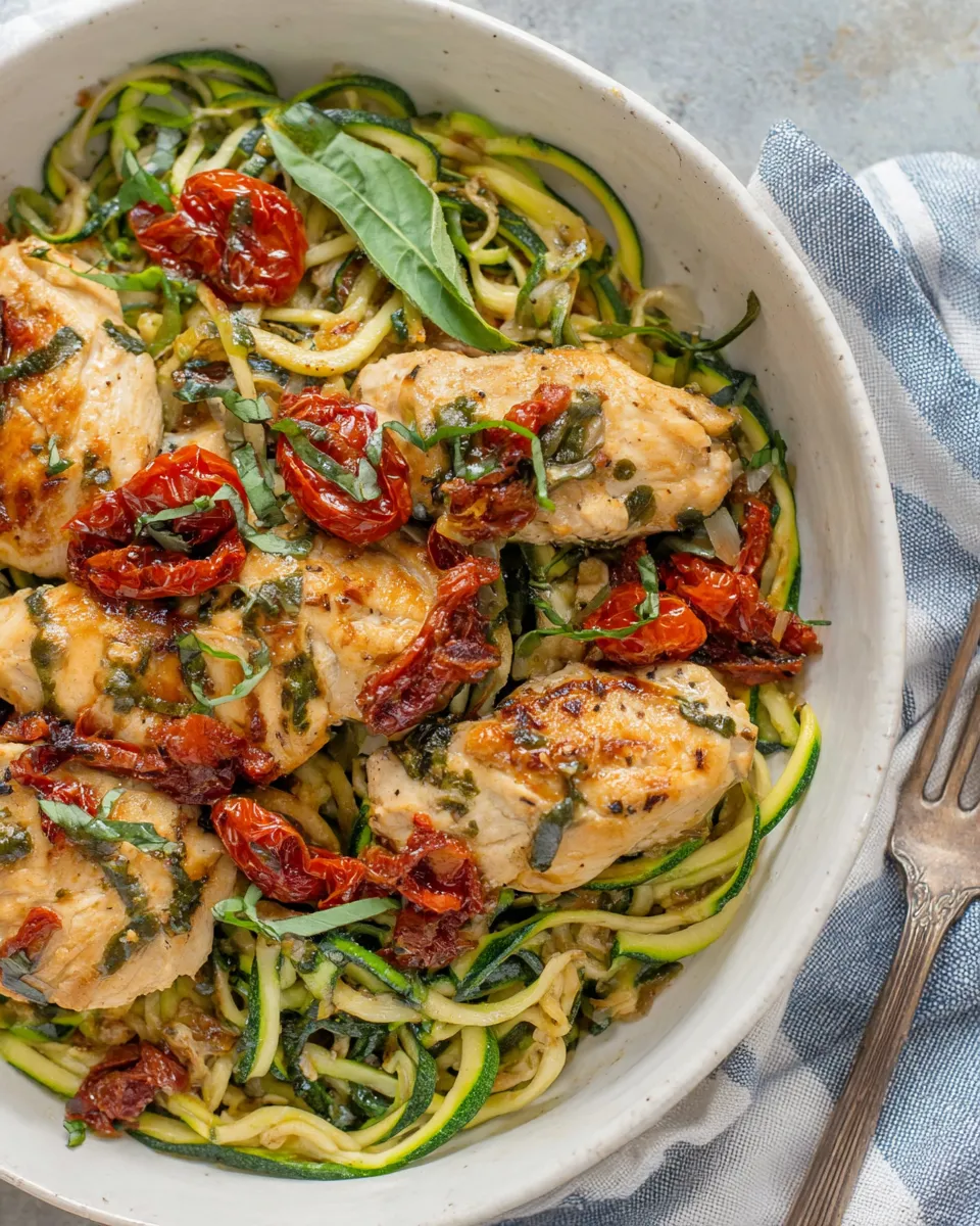 Classic Creamy Mediterranean Chicken with Zucchini Noodles dish photo