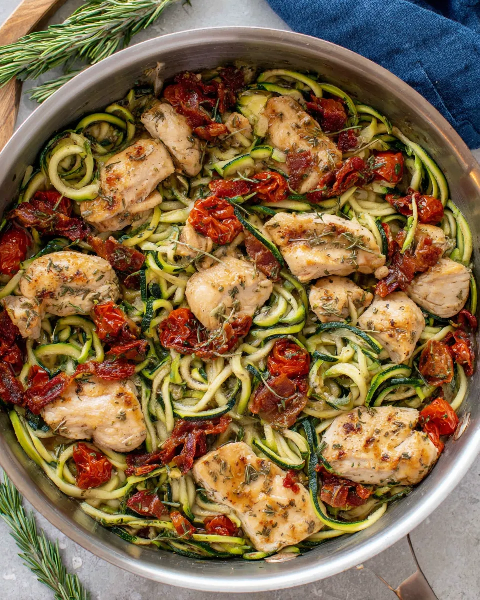 Easy Creamy Mediterranean Chicken with Zucchini Noodles food shot