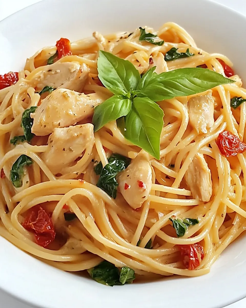 Delicious Creamy Pasta with Chicken and Sun-dried Tomato Pesto shot