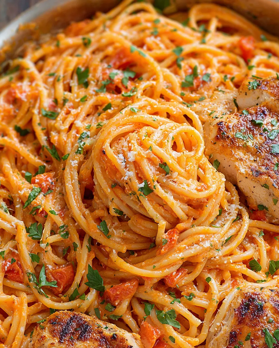 Classic Creamy Roasted Red Pepper Pasta With Grilled Chicken image