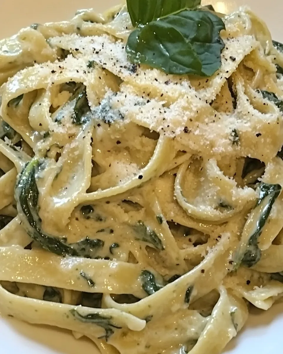 homemade Creamy Spinach Fettuccine photo