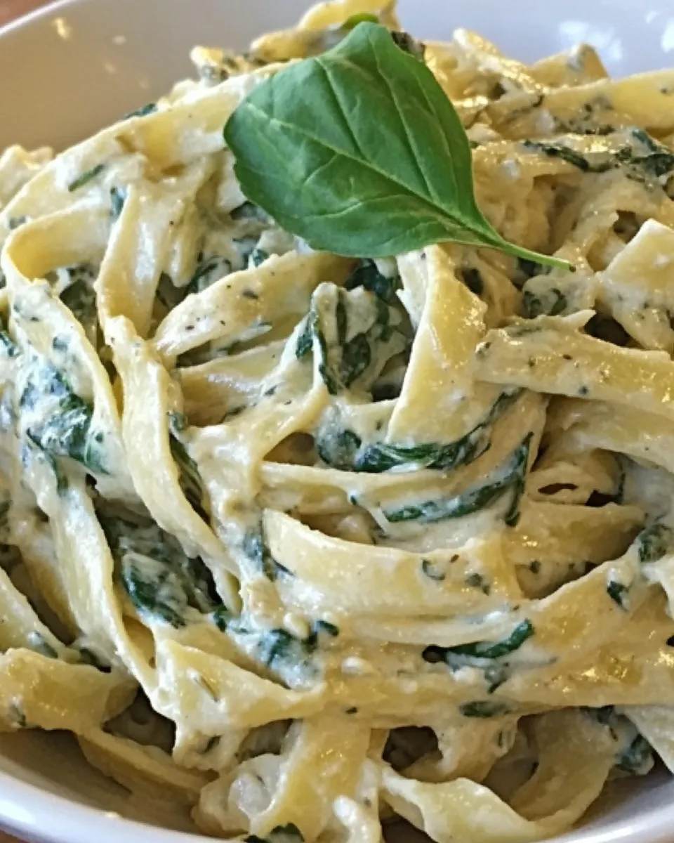 delicious Creamy Spinach Fettuccine shot