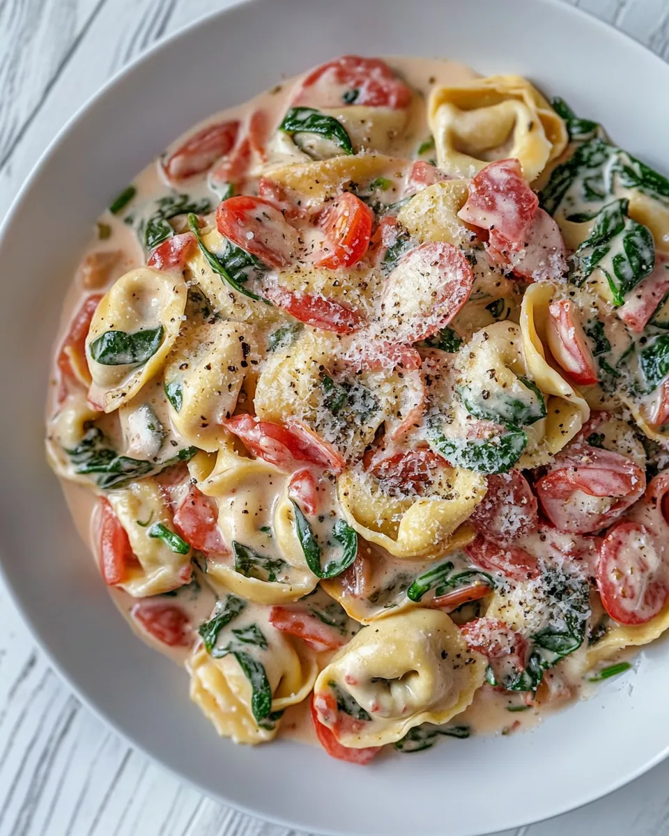 delicious Creamy Spinach Tomato Tortellini shot