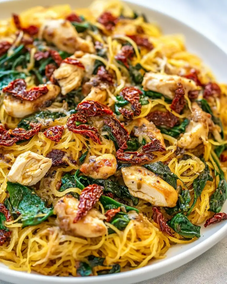 homemade Creamy Sun-Dried Tomato Spaghetti Squash with Chicken and Spinach photo
