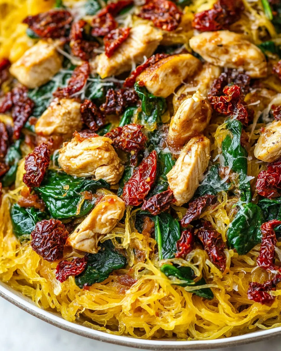 easy Creamy Sun-Dried Tomato Spaghetti Squash with Chicken and Spinach recipe photo
