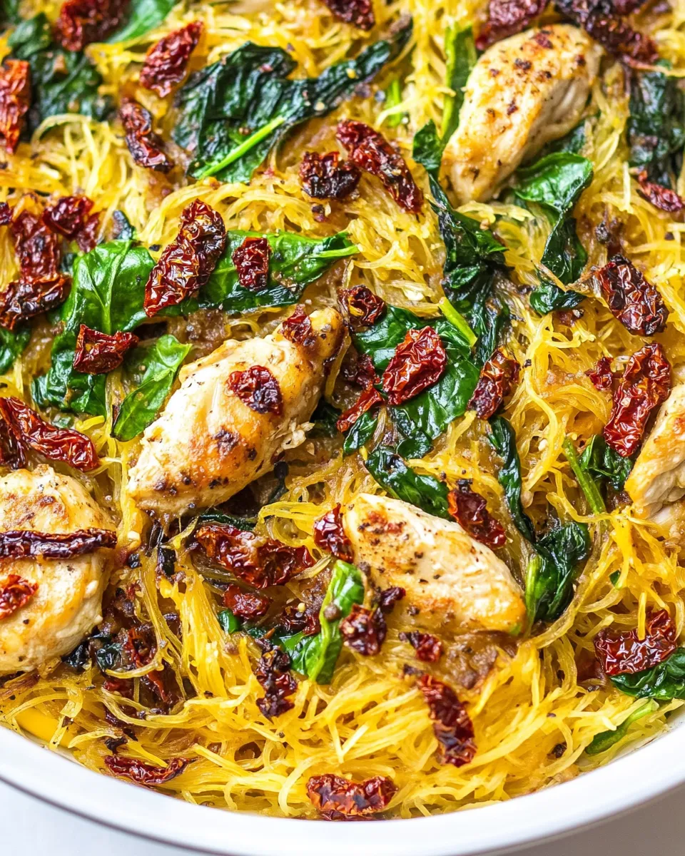 delicious Creamy Sun-Dried Tomato Spaghetti Squash with Chicken and Spinach dish photo