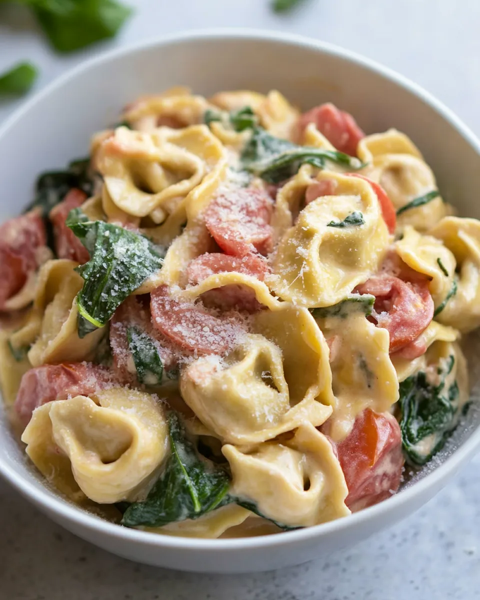 easy Creamy Tomato and Spinach Tortellini recipe photo