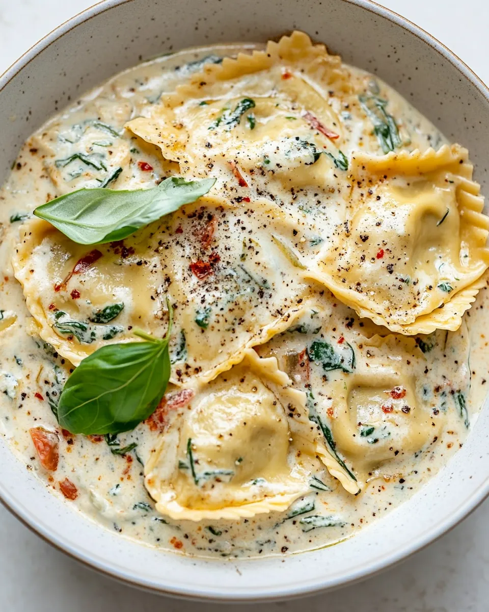 Delicious Creamy Tuscan Ravioli shot