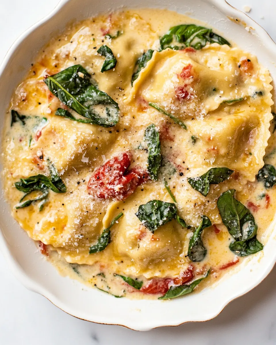 delicious Creamy Tuscan Ravioli (One Pan, 15 Minutes!) shot