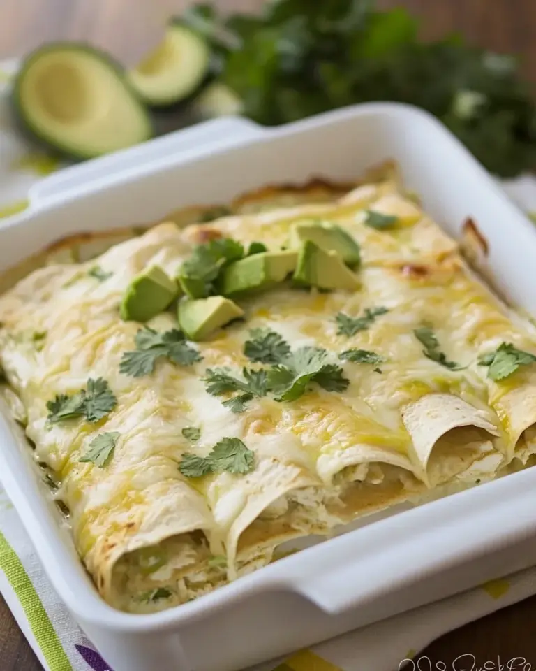 Homemade Creamy White Chicken and Avocado Enchiladas photo