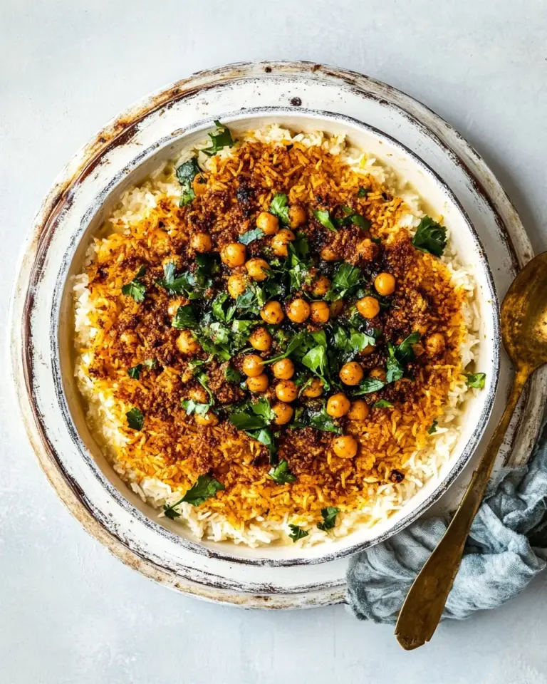 Homemade Crispy Persian Rice (Tahdig) with Spiced Golden Chickpeas photo