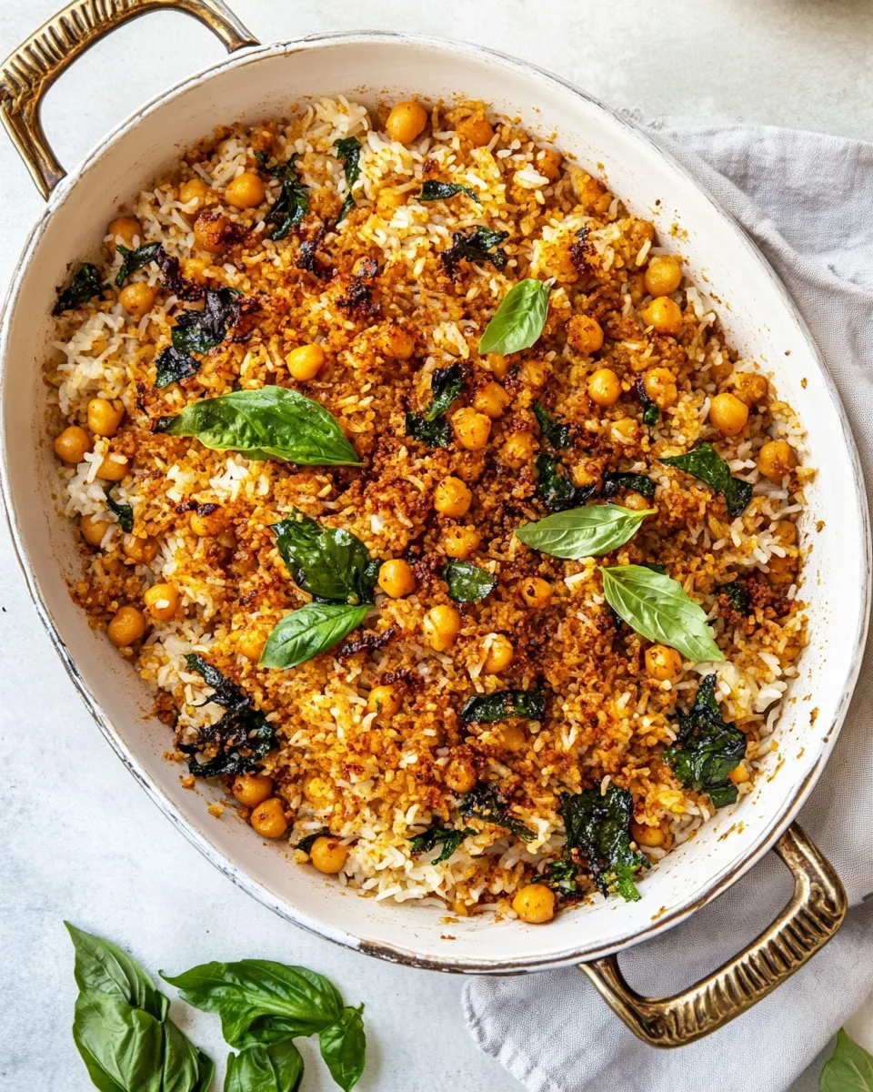 Delicious Crispy Persian Rice (Tahdig) with Spiced Golden Chickpeas dish photo