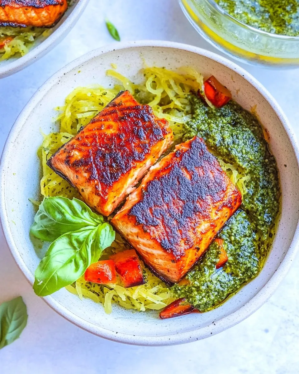easy Crispy Salmon Bowls with Pesto Spaghetti Squash picture