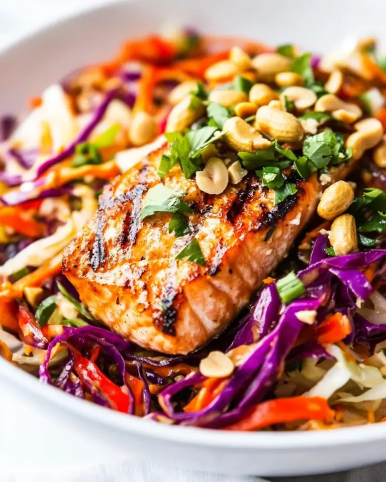 Homemade Crispy Salmon Salad with Cabbage and Peanut Dressing photo