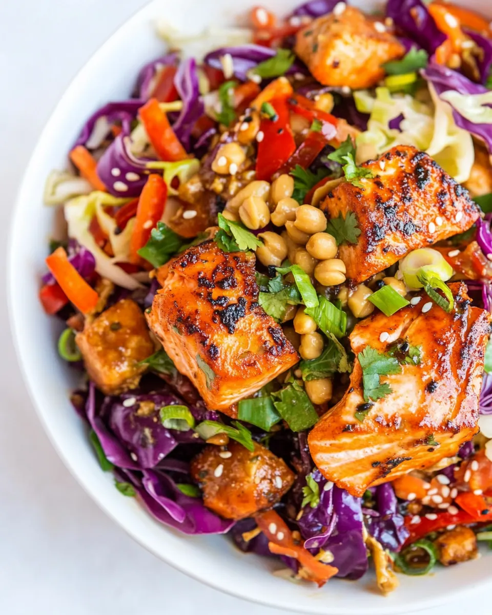 Classic Crispy Salmon Salad with Cabbage and Peanut Dressing image