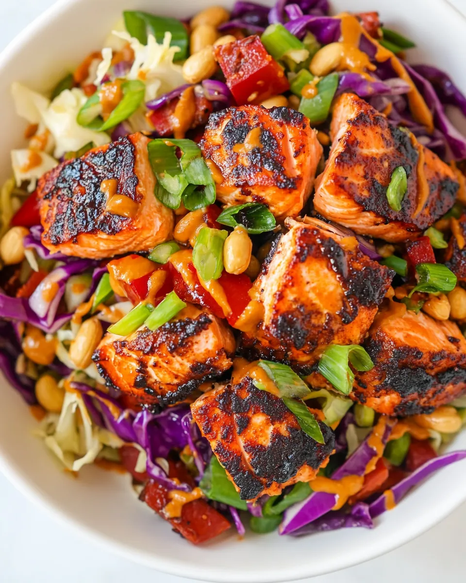 Easy Crispy Salmon Salad with Cabbage and Peanut Dressing recipe photo