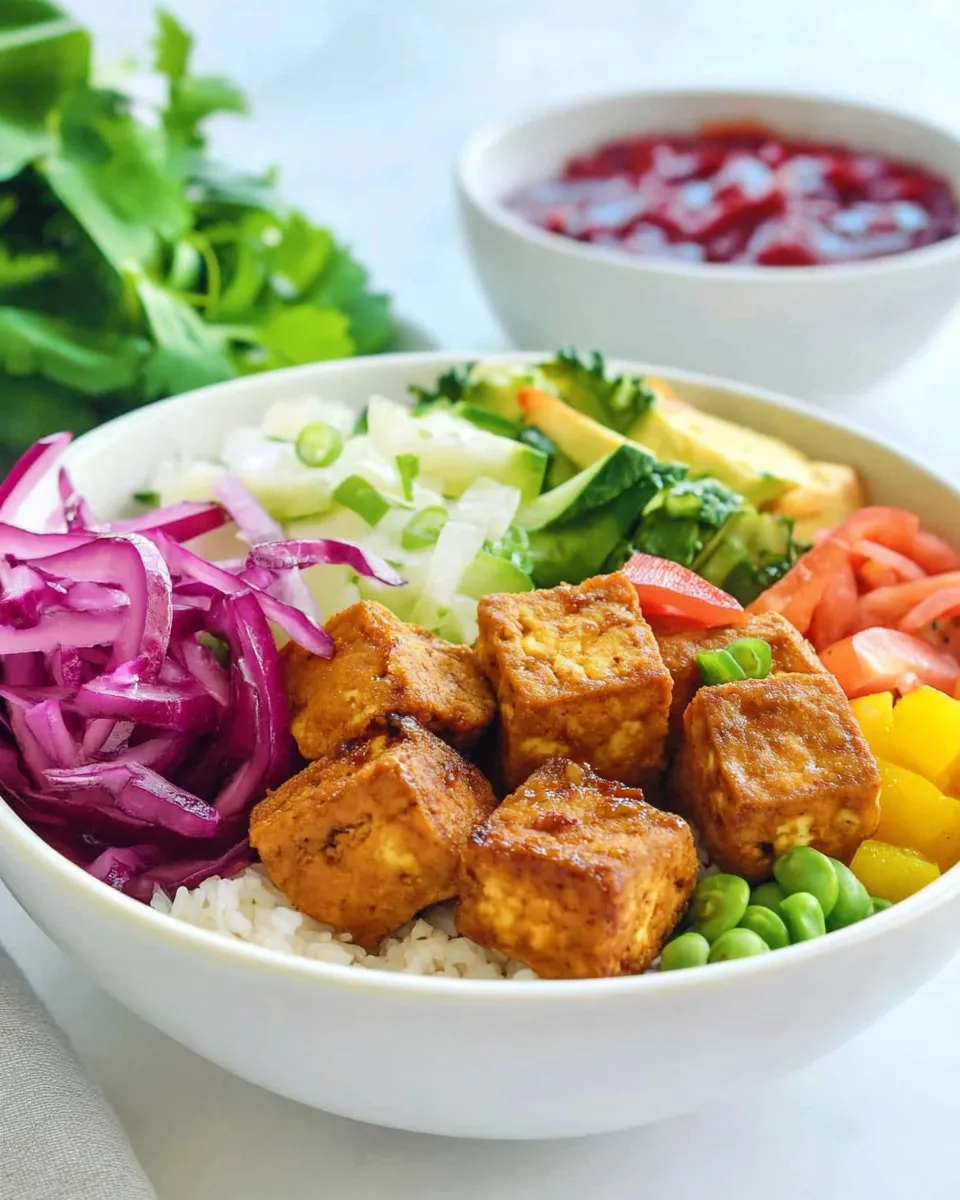 delicious Crispy Tofu Buddha Bowl with Tangy Ponzu Sauce Recipe shot
