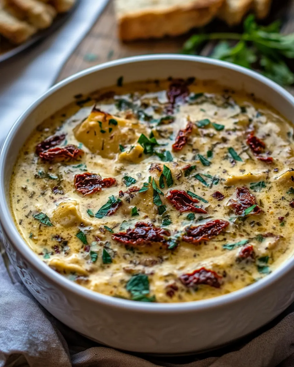 Delicious Crockpot Creamy Sun-Dried Tomato Lasagna Soup. shot