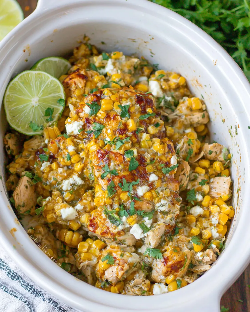 Delicious Crockpot Mexican Street Corn Chicken food shot
