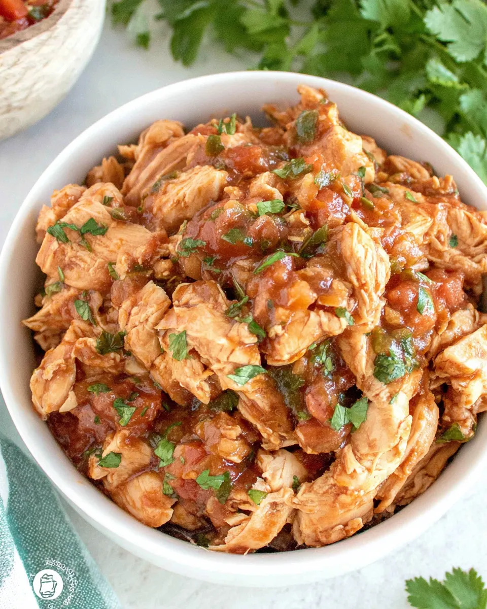 Easy Crockpot Salsa Chicken food shot