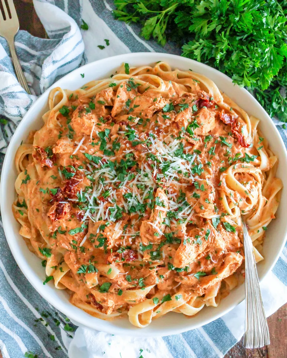Classic Crockpot Sun-Dried Tomato Chicken Alfredo dish photo