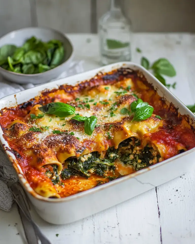 homemade Delicious spinach & ricotta cannelloni bake photo