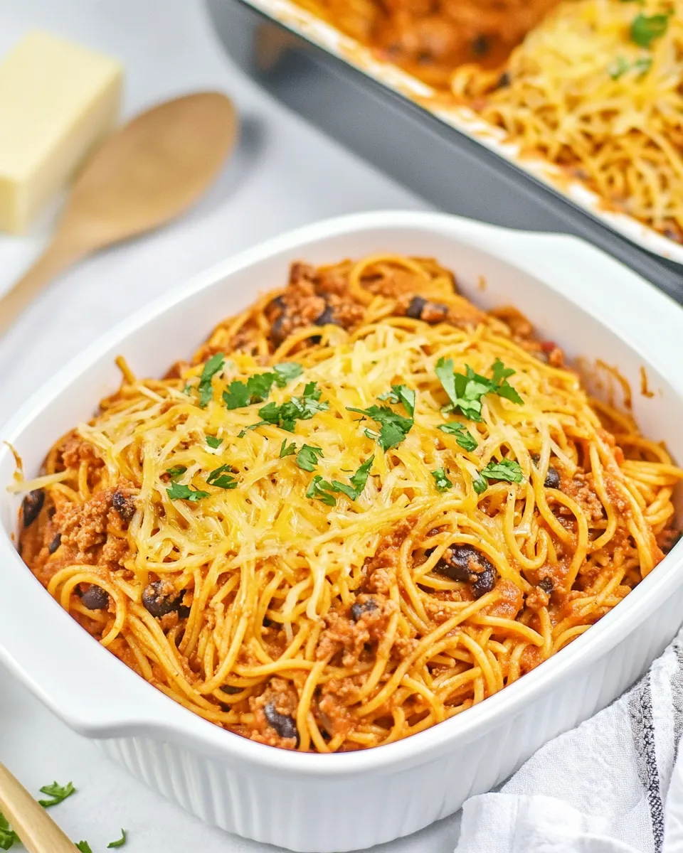 Homemade Easy Cheesy Taco Spaghetti Casserole photo