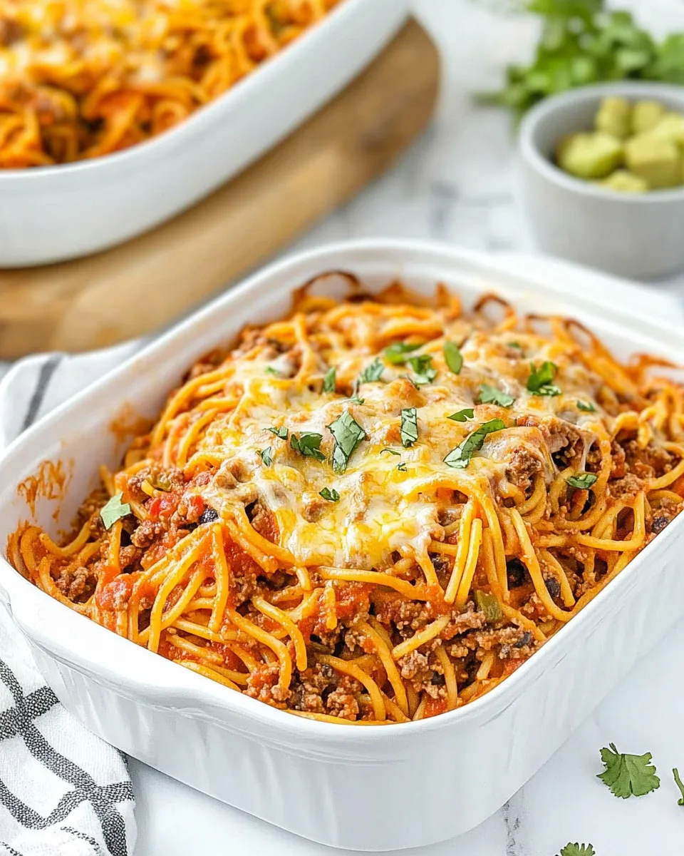 Easy Easy Cheesy Taco Spaghetti Casserole recipe image