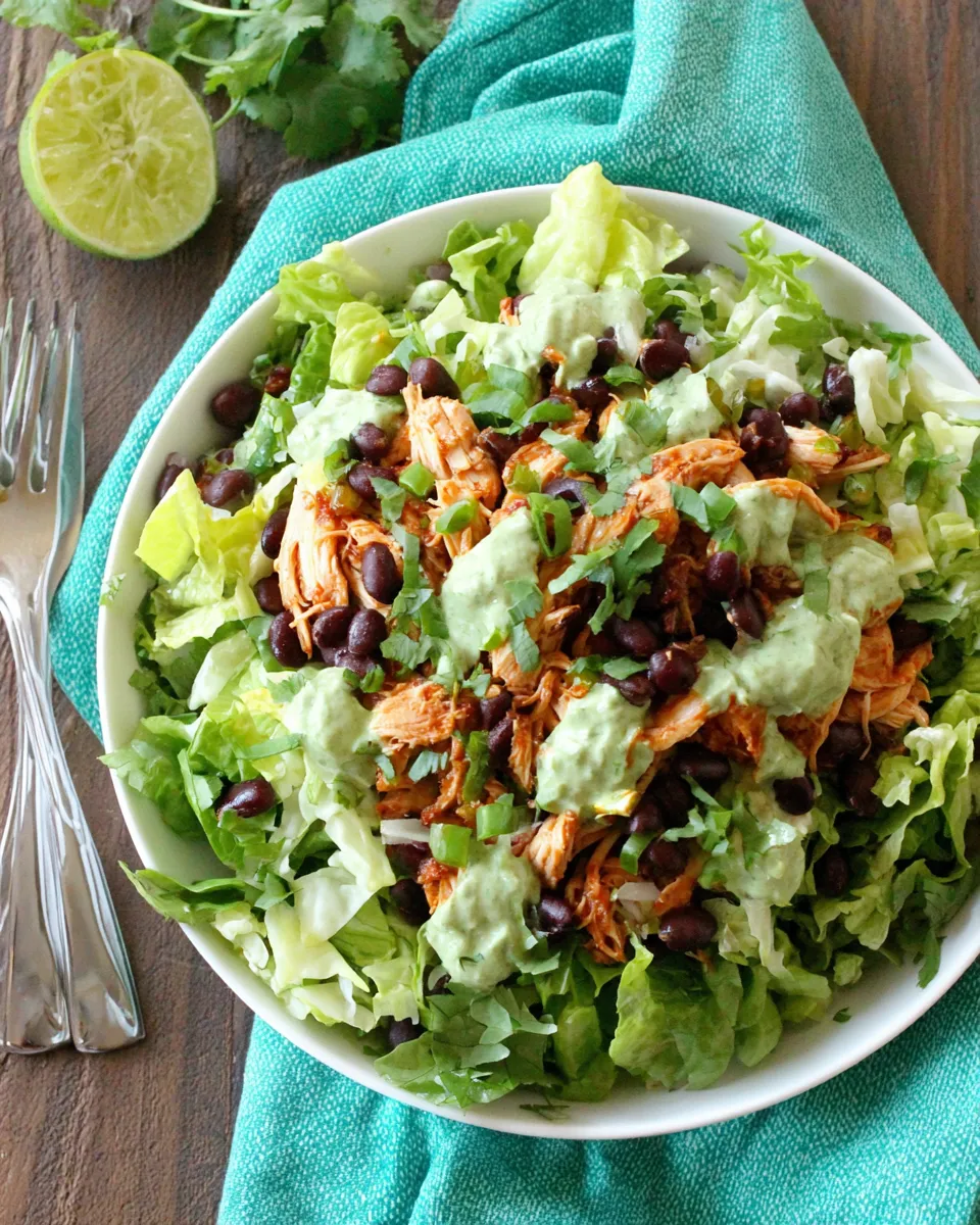 Delicious Easy Crock Pot Chicken and Black Bean Taco Salad food shot
