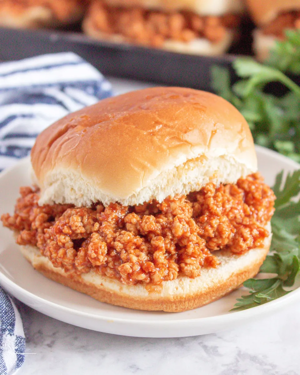 Quick Easy Ground Chicken Sloppy Joes plate image