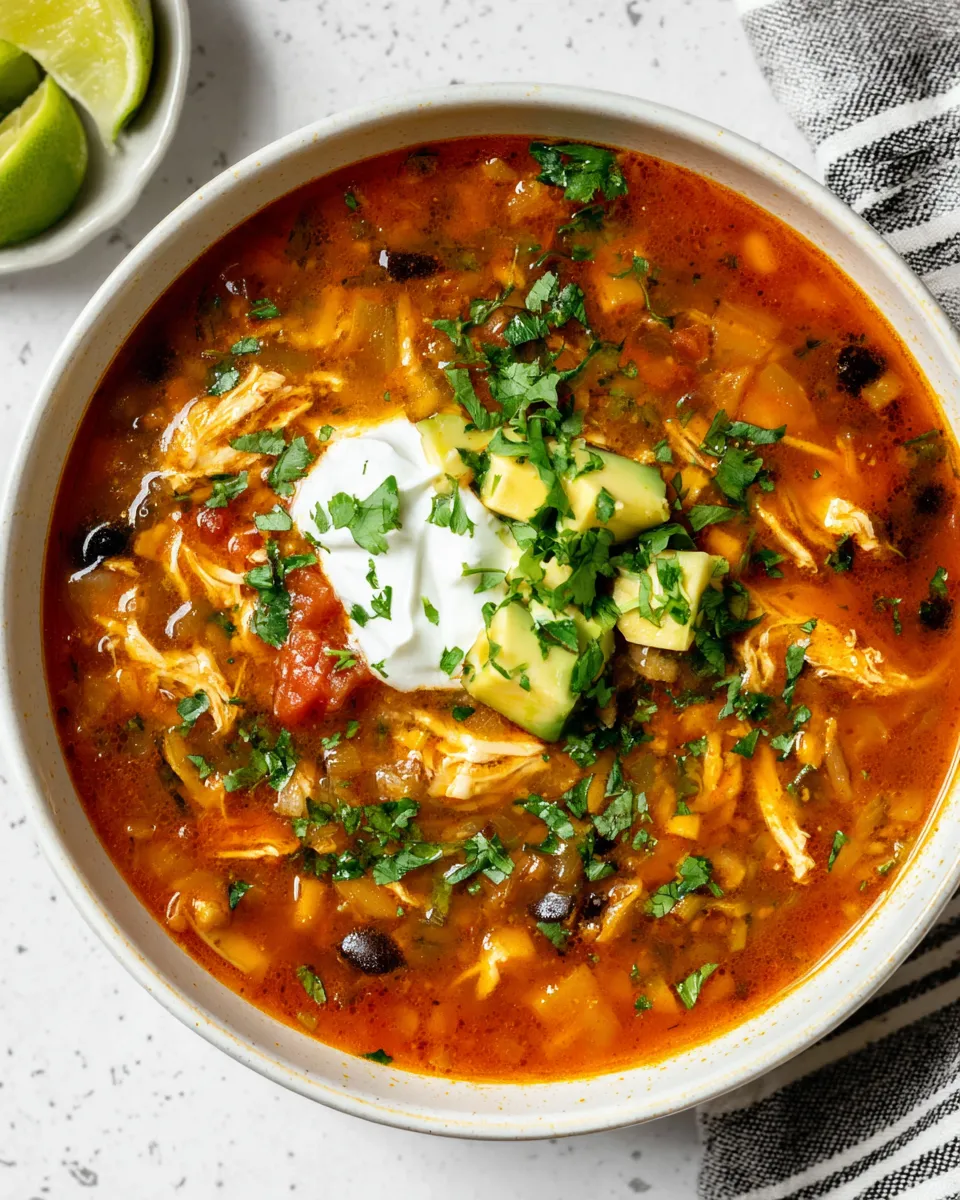 Delicious Easy Mexican Chicken Tortilla Soup food shot