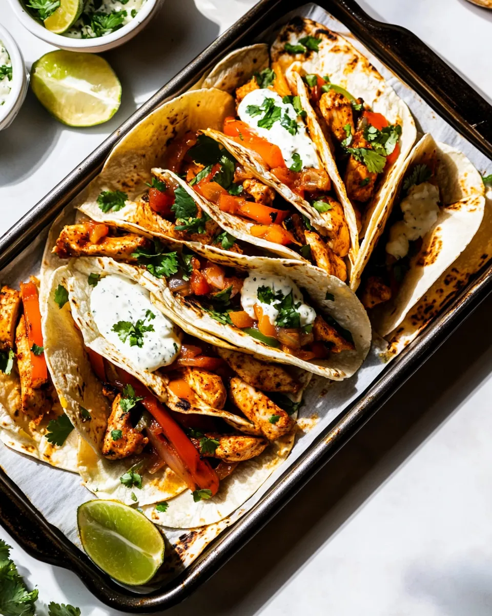 Quick Easy Sheet Pan Chicken Fajitas. food shot